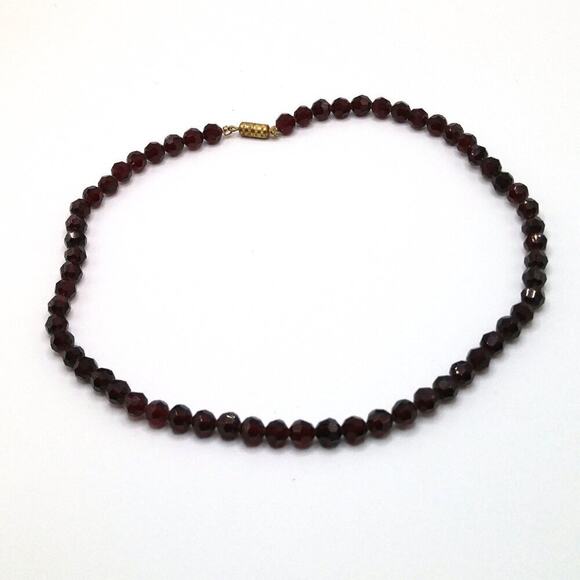 Vintage Dark Red Crystal Choker, Screw Clasp, 6mm Crystal Beads - Picture 6 of 8